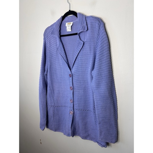Talbots Woman Mercerized Cotton Blue Cardigan Sweater Button Down Plus Size 1X - Picture 2 of 7
